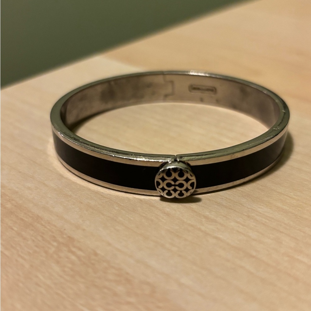 Coach Black and Silver Bangle Bracelet